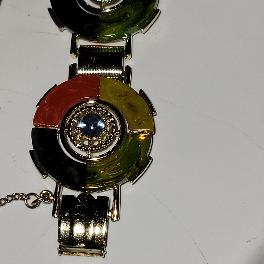 Bakelite Panel/Link Bracelet Four Color Art Deco … - image 4